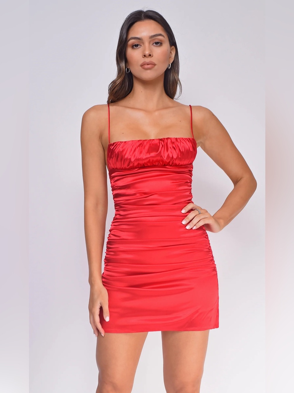 Gemma Red Crinkle Ruched Mini Dress NEW 🏷️